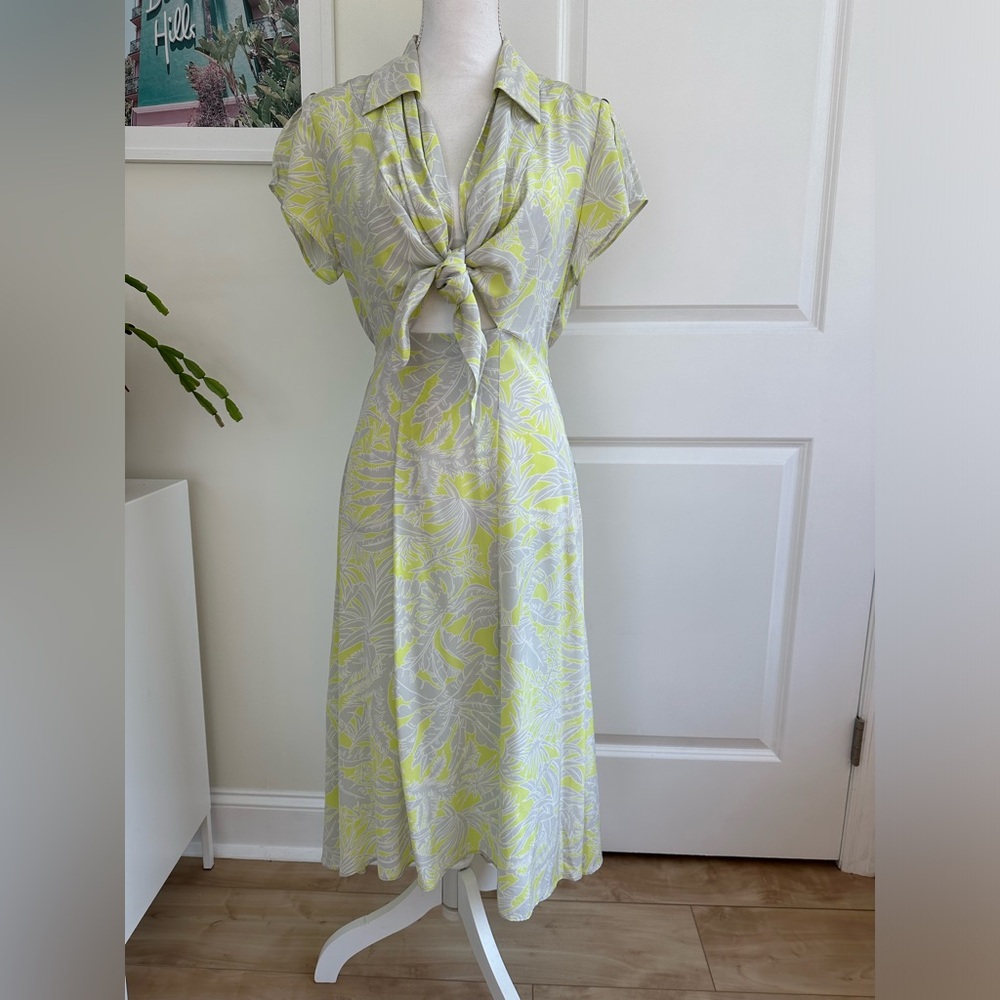 Acrobat 100% silk palm midi dress NWOT